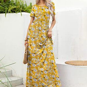 Women's Empire Waist Casual Bohemian Floral  with Pockets Maxi Dresses